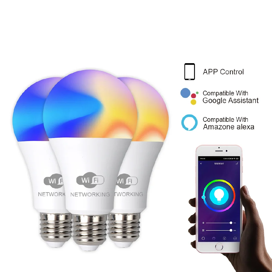 

Умная Светодиодная лампа E27, лампа с поддержкой Wi-Fi и Alexa, 15 Вт, с приложением Google Assistant