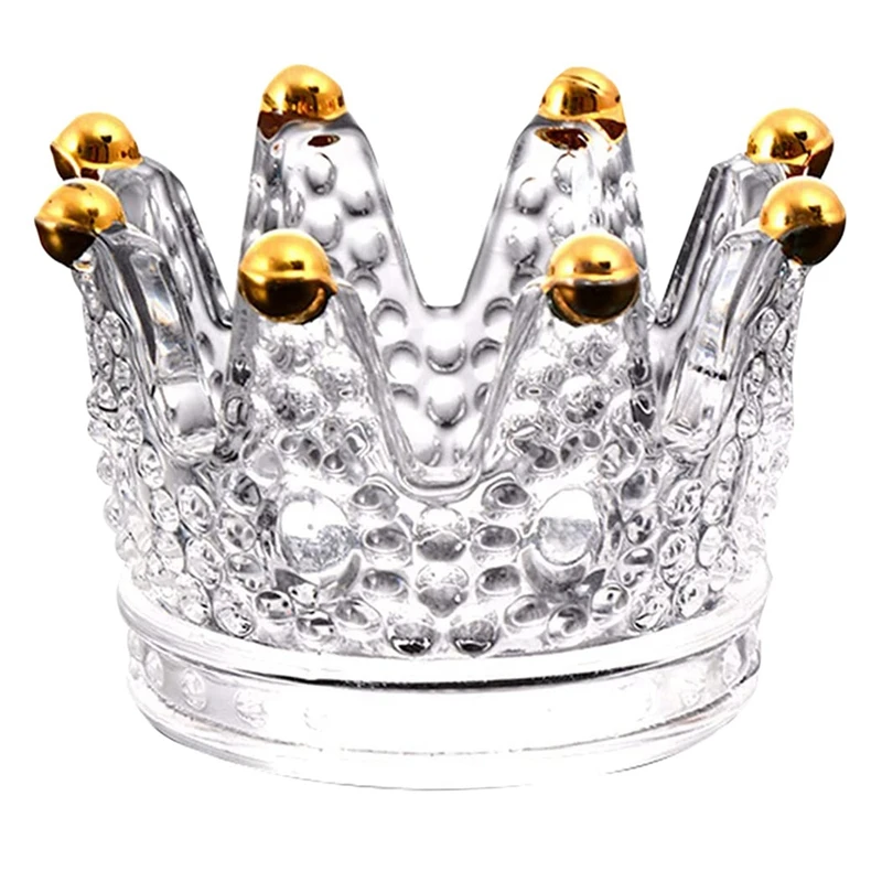 

Creative Crown Glass Ashtray Creative Dining Table Candle Holder Decoration Home Office Decoration Transparent Gold
