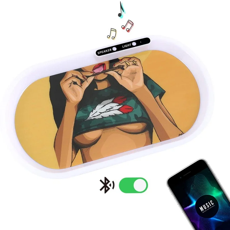 

LED Rolling Weed Tray 1050mah Rechargeable High Quality Bluetooth Speaker Can Play Music Portable Tobacco Box Glow In The Dark