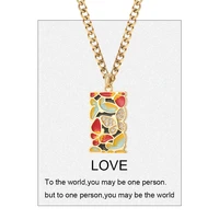 boho colorful mosaic enamel pendant necklace for women stainless steel long chains couple necklace gold color cuba necklace