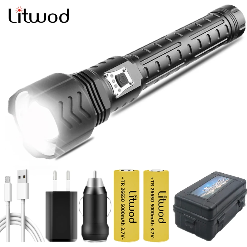 

Litwod XHP90.2 4 Core High Quality Led Flashlights with Powerbank Function Usb Rechargeable 18650/26650 Battery Zoomable Torchs