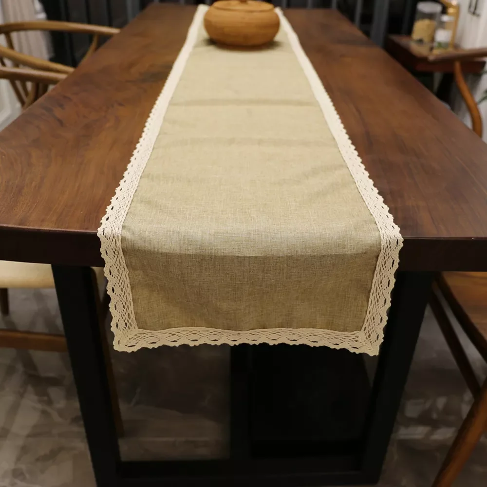 

30x250CM Table Runner Burlap Lace Jute Cabinet Table Runners Rustic Hessian Imitation Linen Wedding Party Home Decoration