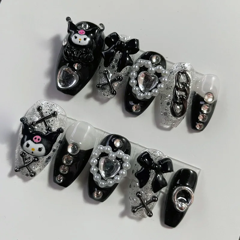 

10 шт. Sanrio Nail Kuromi мультяшный полимер милый классный горячий девушка стиль ручной Diy Съемный маникюрный патч Kawaii украшение для ногтей подарок