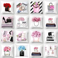2022 new pink hand paint flowers perfume bottles cushion cover polyester cotton home decorative sofa couch throw pillow case