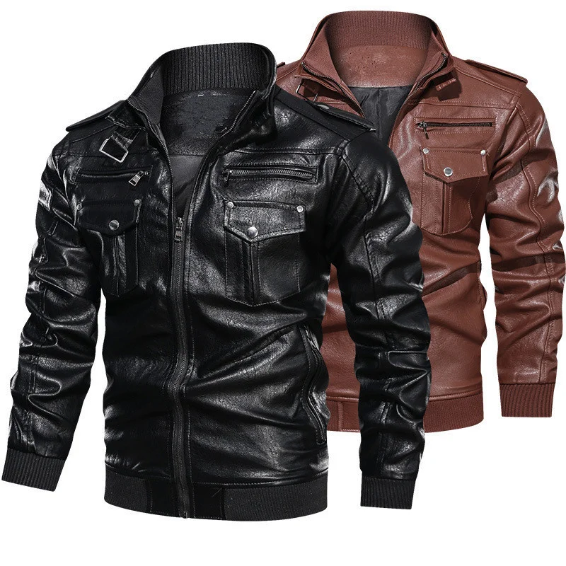 

Spring and Autumn Men's PU Leather Sports Washed Retro Leather Jacket