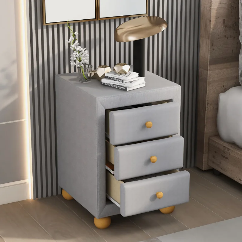 

[Flash Deal]Modern Upholstered Storage Bedside Table with 3 Drawers Natural Wood Handles Modern Look Easy To Assemble[US Stock]