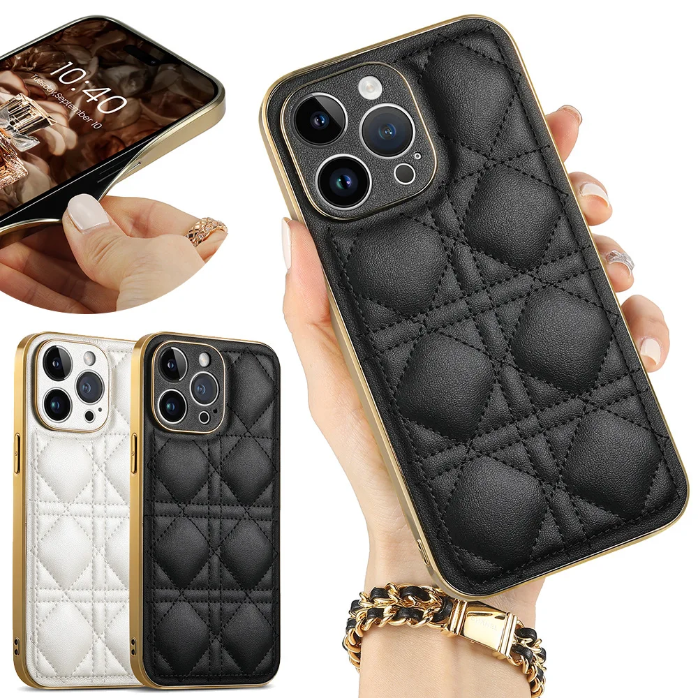 Applicable to iPhone14ProMax soft wrapped mobile phone case Apple 13 12 Rhombic lattice back cover protective case