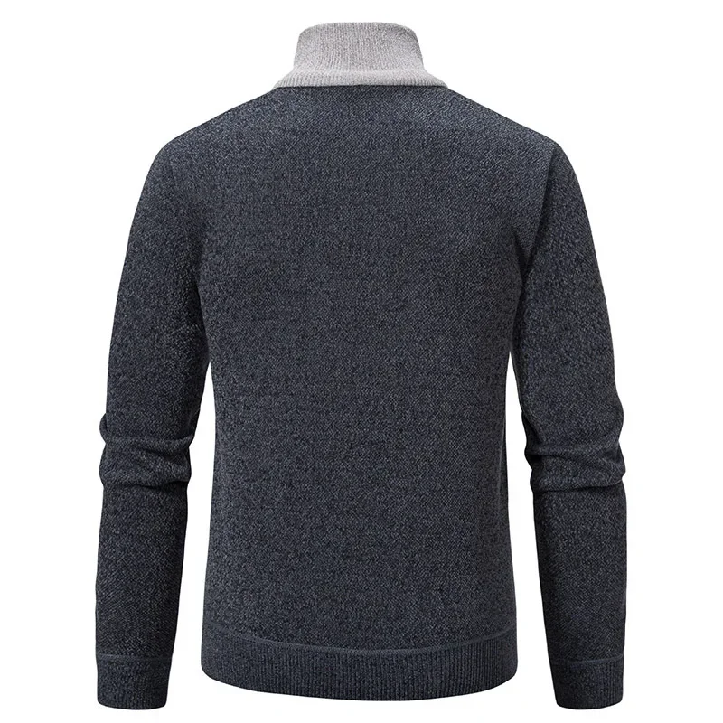 Мужской вязаный пуловер с цветными блоками на флисовой подкладке свитер теплая