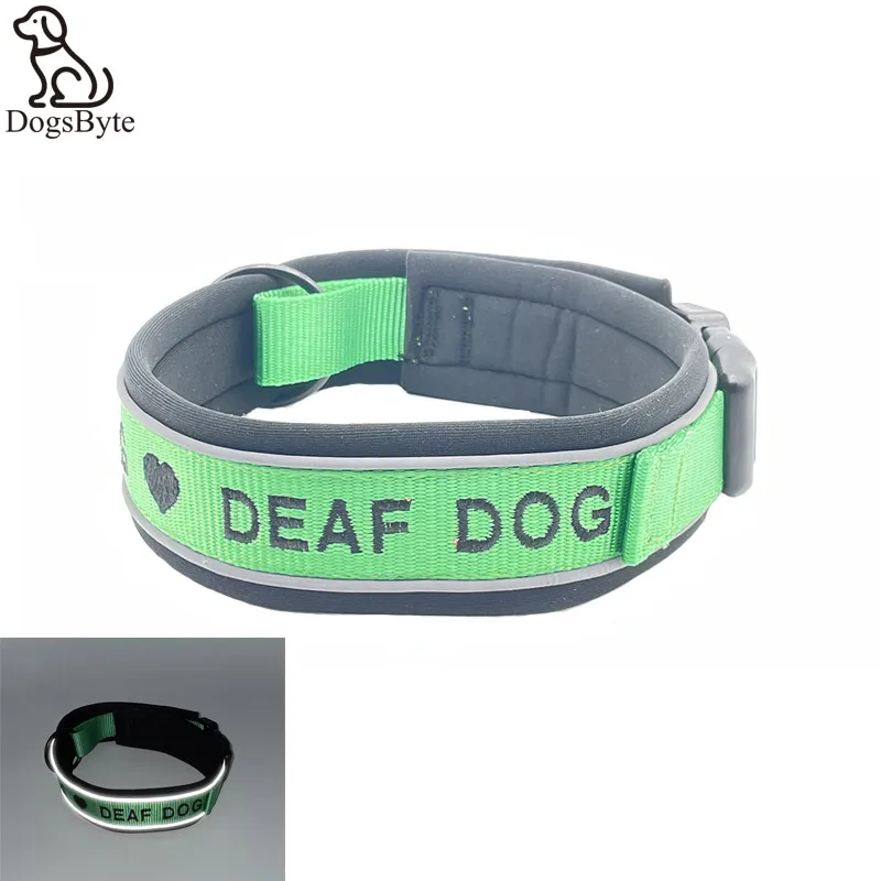 

Deaf Dog Collar Green Color Reflective Embroidered Dog Collar Prevents Accidents