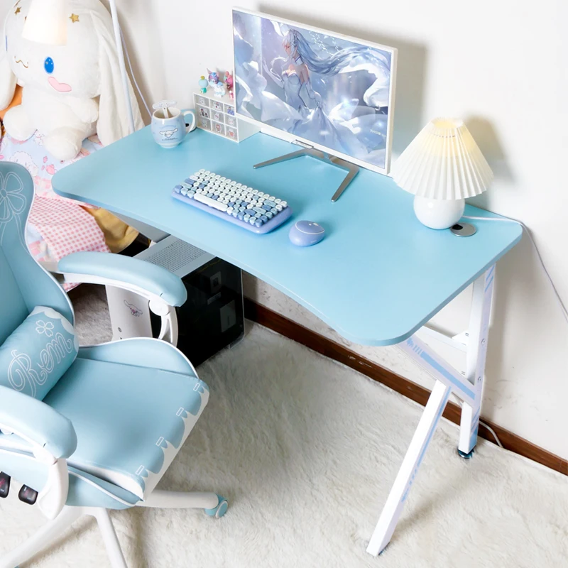 

New blue Gaming Desk Ergonomic Professional Gamer Table with Headphone Hook Led Lights Home Office Computer Live Desk for Girl