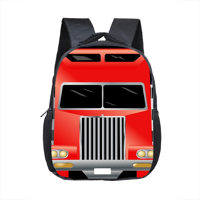 Cartoon Police Car Fire Engine Excavator Print Backpack Children Truck Kindergarten Bag Book Bag Schoolbag 16 Inches Travel Bag