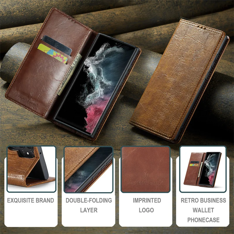 

Wallet Flip Case For Samsung Galaxy S23 S22 S21+ S20 Ultra Stand Card Slot Matte Vintage Leather Magnetic Cover