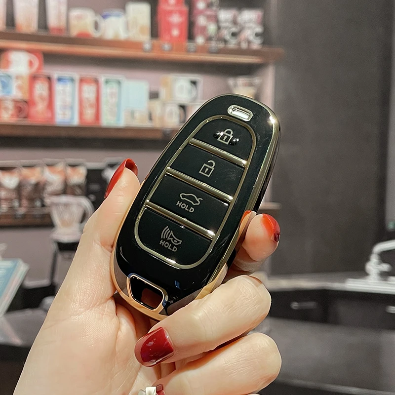 

ТПУ чехол для автомобильного ключа без ключа для Hyundai Tucson Solaris Sonata Hybrid NEXO NX4 Santafe Dn8 2020 2021 2022 4 кнопки брелок для ключей
