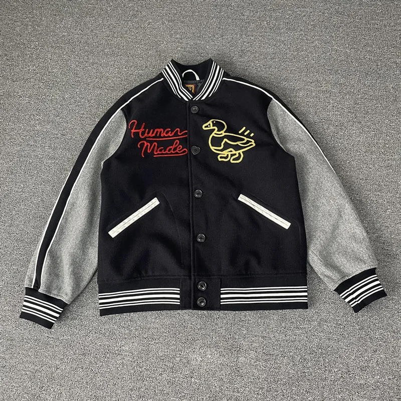 

HUMAN MADE 23FW Autumn Winter Japanese Style Woolen Cloth Duck Heart-Shaped Baseball Jacket Men And Women Loose Coat