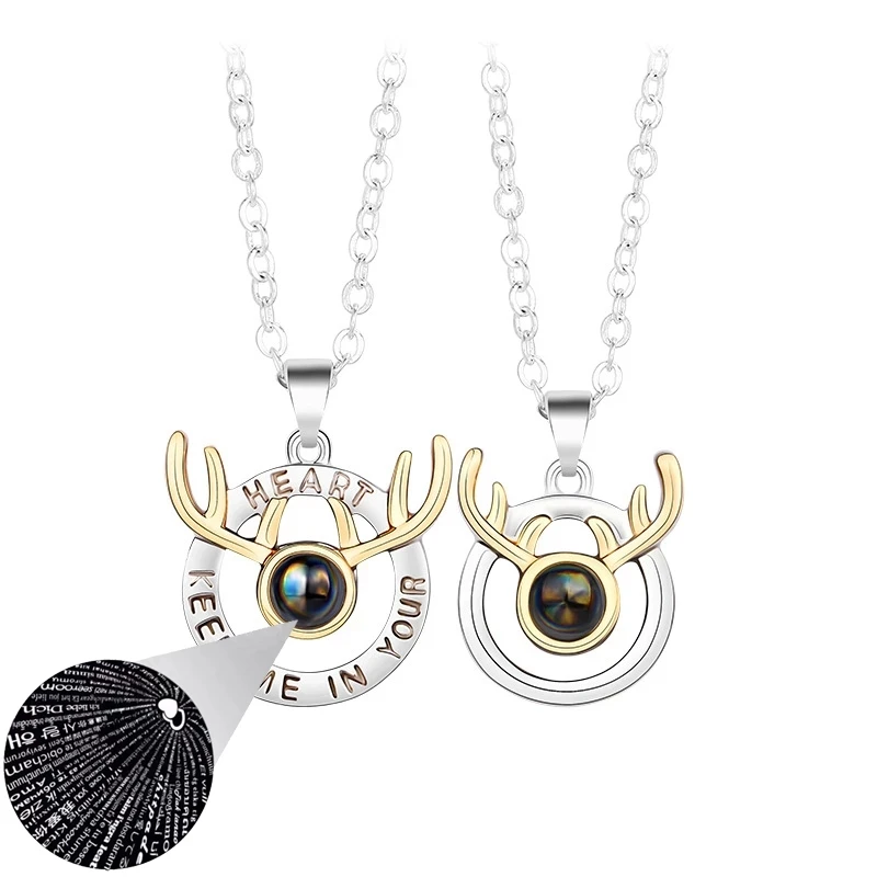 

Ожерелье для пары с проекцией, 2 шт., ожерелье с подвеской в виде рогов я люблю тебя на 100 языках, Модная бижутерия для мужчин и женщин, 2022, модн...