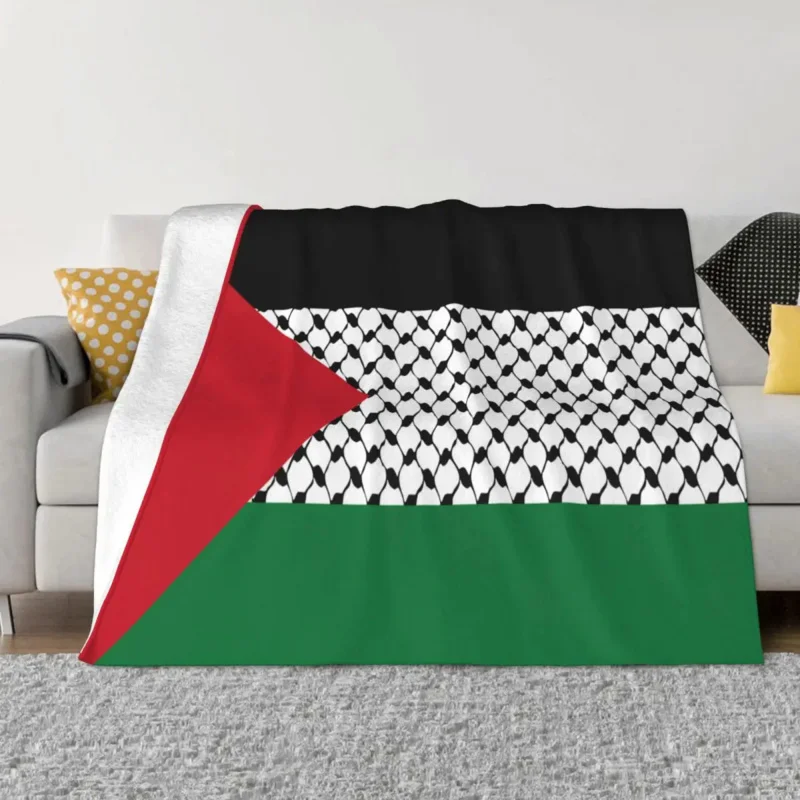 

Palestine Flag Flannel Blanket Palestinian Hatta Kufiya Keffiyeh Pattern Throw Blanket for Bed Sofa Couch 125*100cm Quilt