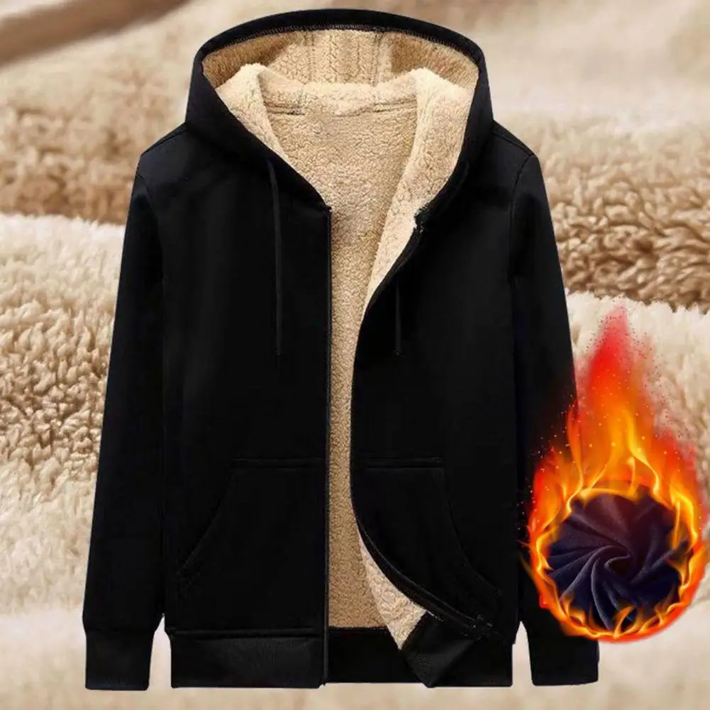 

Мужской утолщенный зимний костюм, уютный плюшевый спортивный костюм с капюшоном, теплый зимний костюм с пальто и брюками с эластичной талией и длинными рукавами на молнии