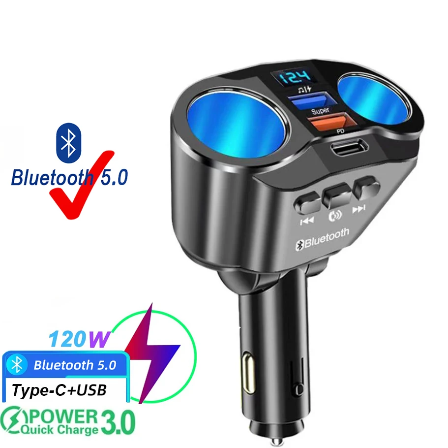 

Автомобильное зарядное устройство, Bluetooth FM-передатчик, розетка для быстрой зарядки, разветвитель прикуривателя, адаптер питания, двойной USB с дисплеем напряжения
