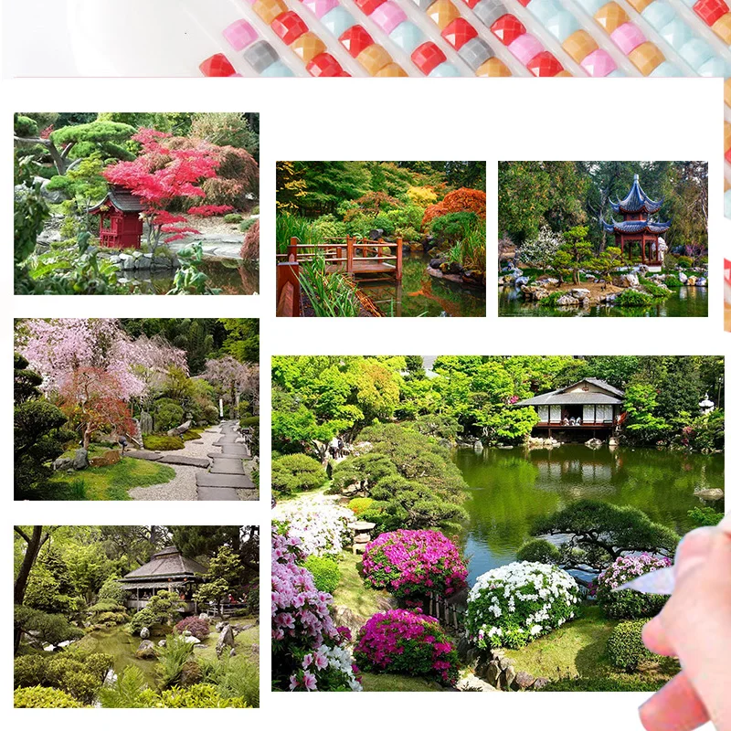 

Diamond Painting Kit Landscape Diy Pavilion Flowers 5D Embroidery Cross Stitch Diamond Painting Handmade Gift Home Decoration