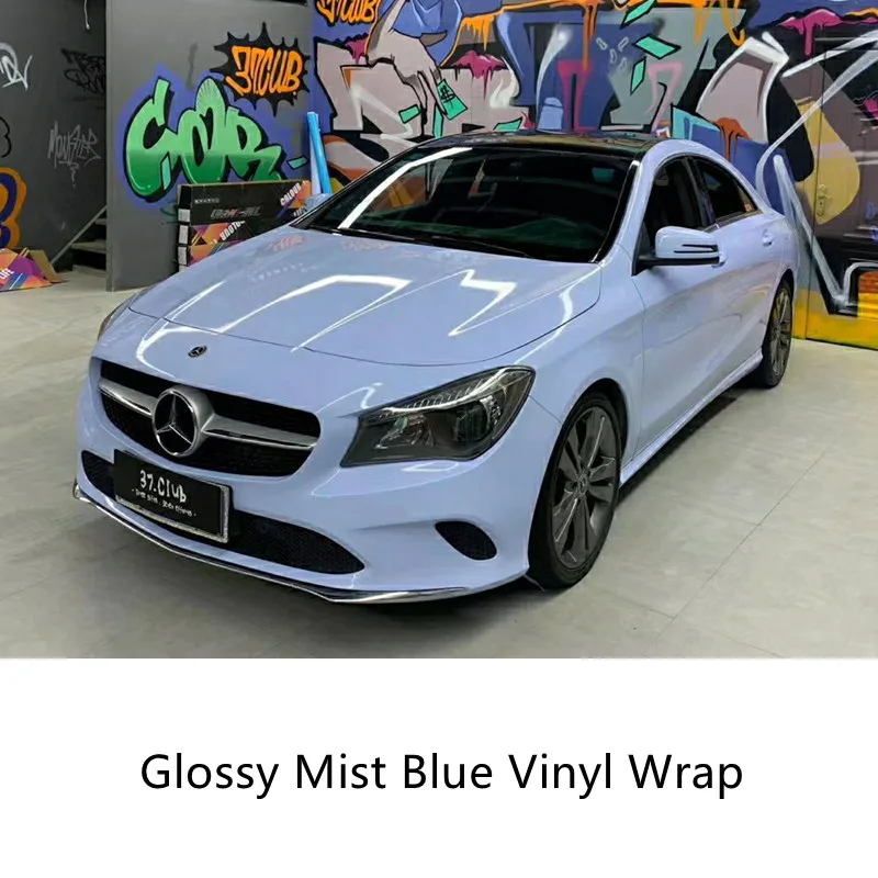 

Best Quality Glossy Mist Blue Vinyl Wrap Light Blue Sticker Bubble Free Car Wrap Film Easy to Install 5m/10m/18m