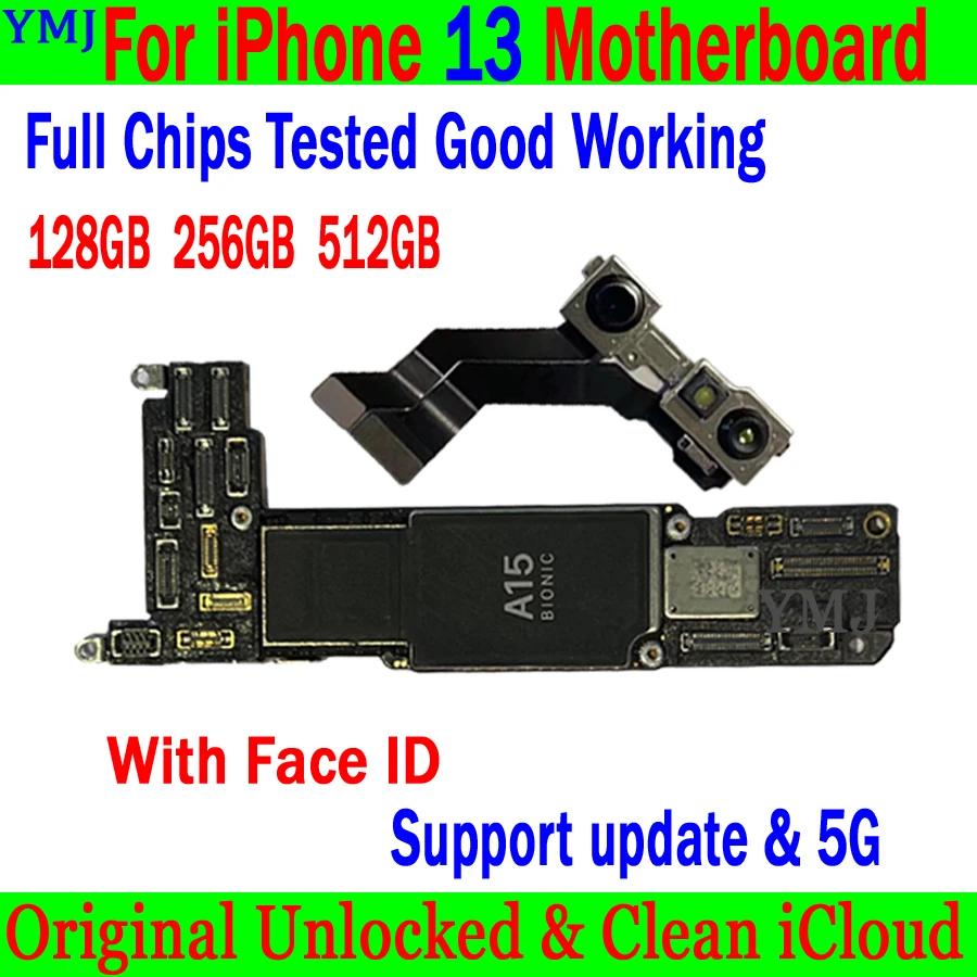 

Original Unlocked For iPhone 13 Motherboard No icloud Full Chips 100% Tested logic board 128GB 256GB 512GB Support ios Update&5G