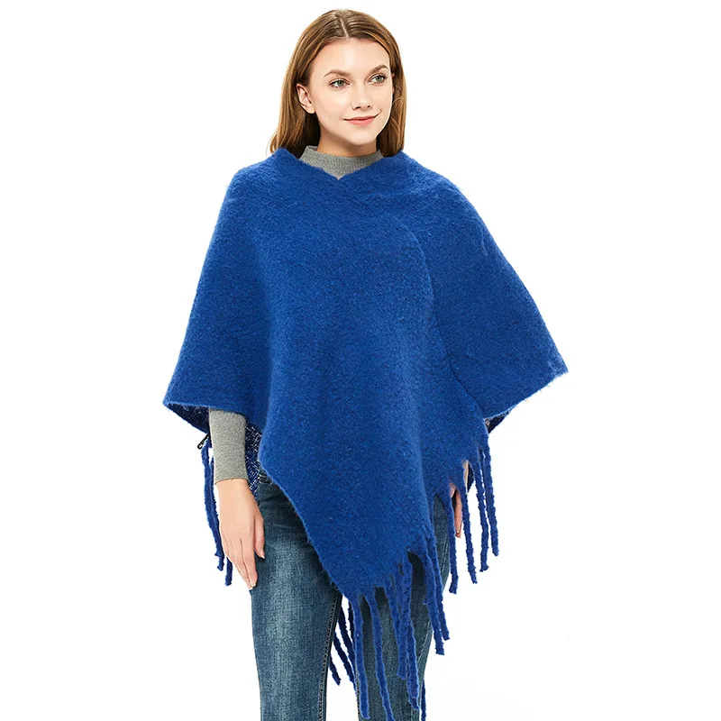 

Womens V-neck Pullover Sweater Women Knitted Cape Coat Tassel Warm Cashmere Fringe Poncho Shawl Wrap Female Autumn Winter Cloak