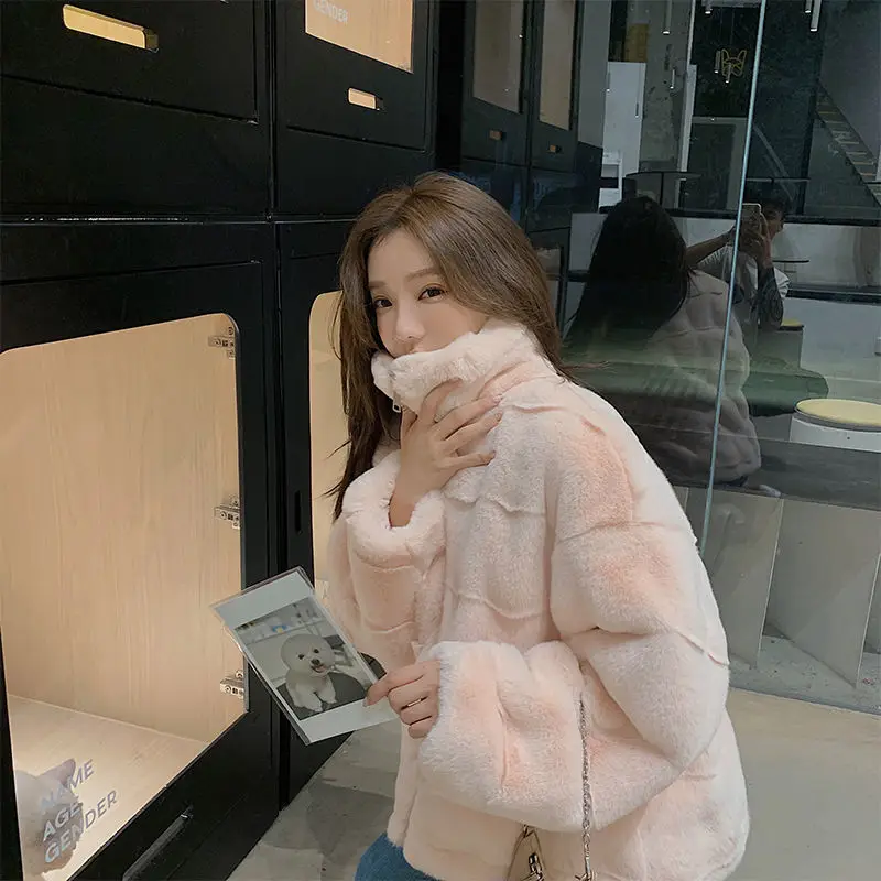 rabbit Fur coat khaki women's top faux fur coat zipper luxury autumn luxury Winter Faux Mink Fur Coat Women Thicken Korean