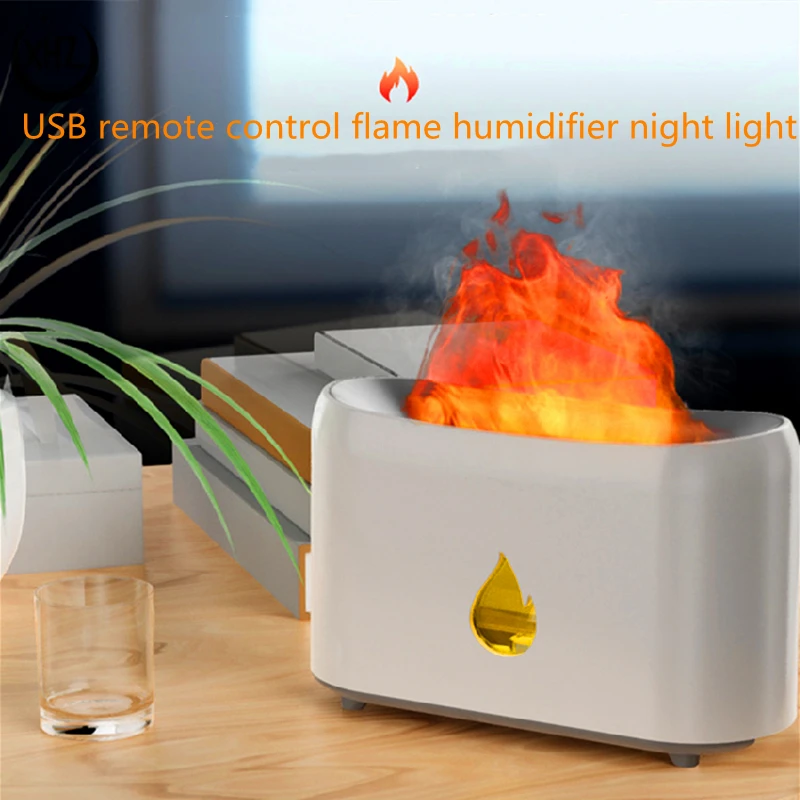 

USB Flame Remote Control Night Light with Air Humidifier LED Desk Lamp Bedroom Living Room Office Essential Oil Aroma Diffuser