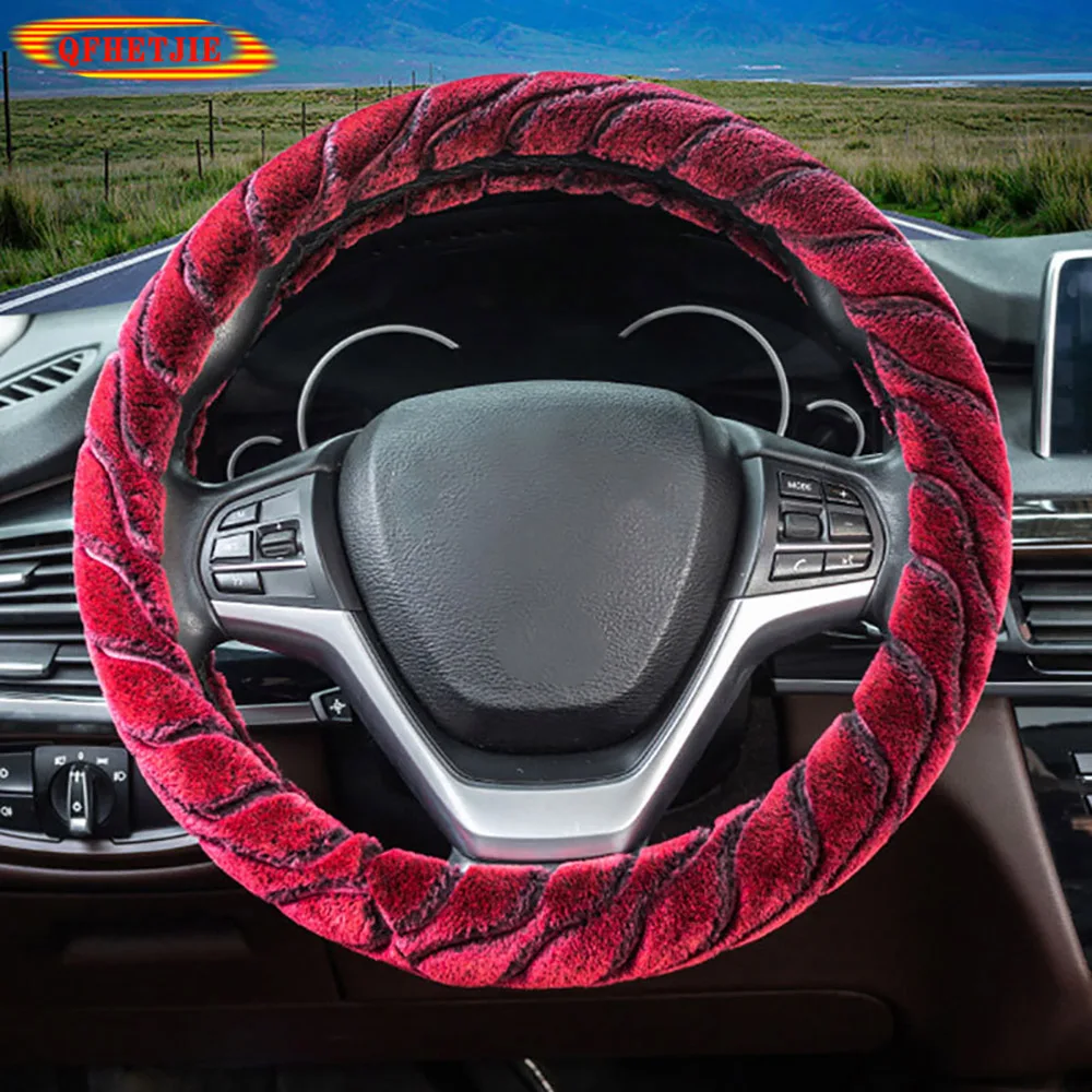 

QFHETJIE New Winter Plush Car Steering Wheel Cover Thickened and Warm 38cm Universal Short Plush Does Not Lose Hair