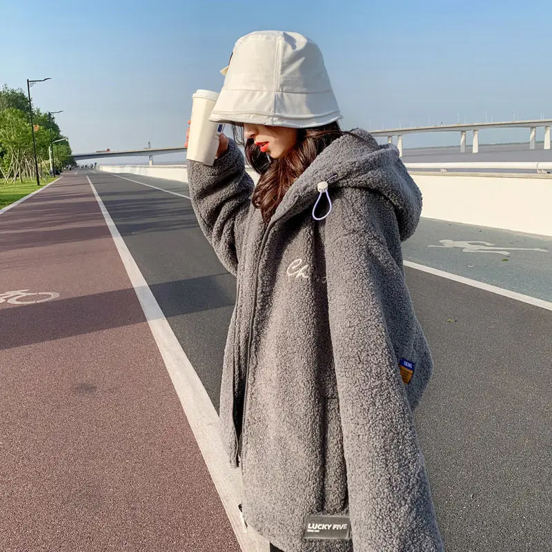 Женское шерстяное пальто из ягненка свободный утепленный кардиган с