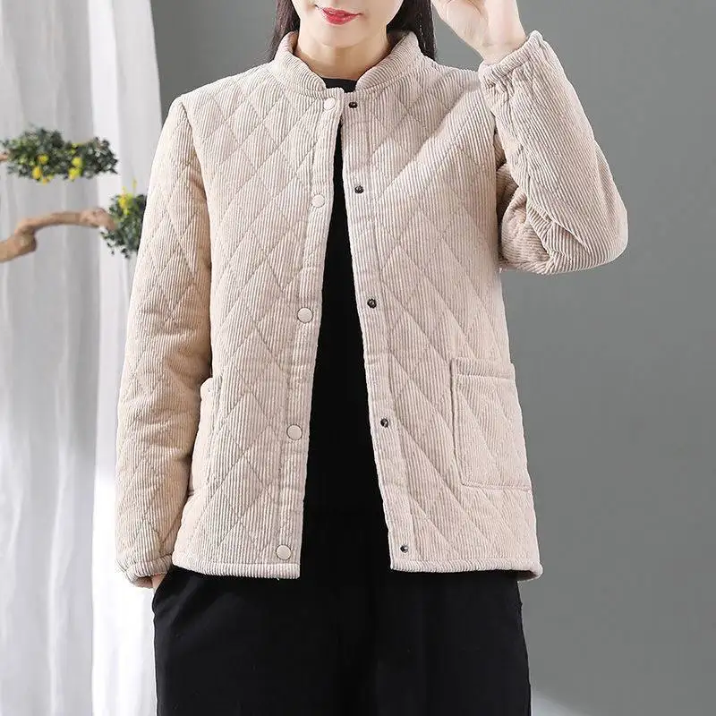 Corduroy Winter Coat Women Puffer Jacket Winter New Korean Style Long Ladies Over-the-knee Cotton Padded Jacket Keep Warm