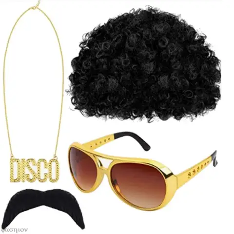 Набор костюмов, забавный афро парик, солнцезащитные очки, ожерелье для 50, 60, 70 годов, тематическая фотосессия, мужские аксессуары для одежды в стиле 80-х