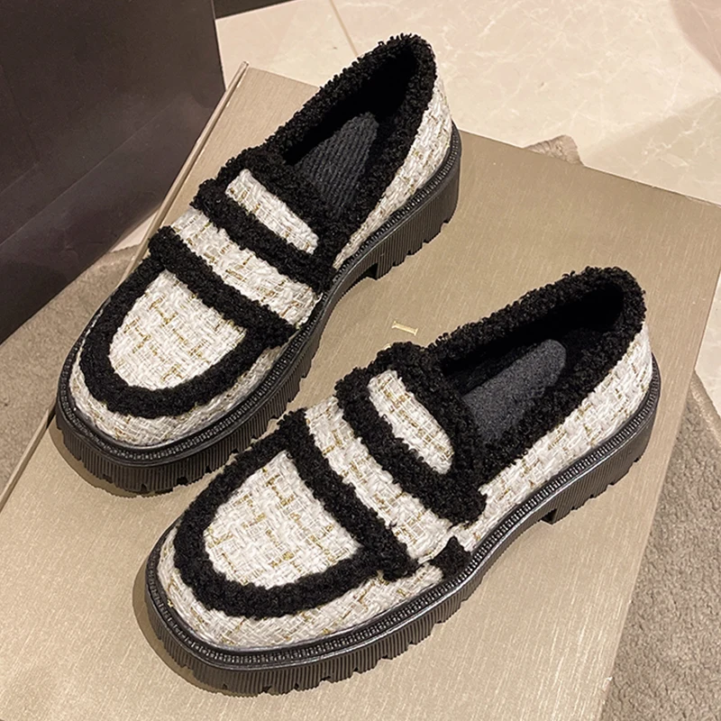 

Square Toe Winter Flats Shallow Women Shoes 2022 New Designer Cotton Fabric Platform Ladies Shoes Sport Casual Brand Zapatillas