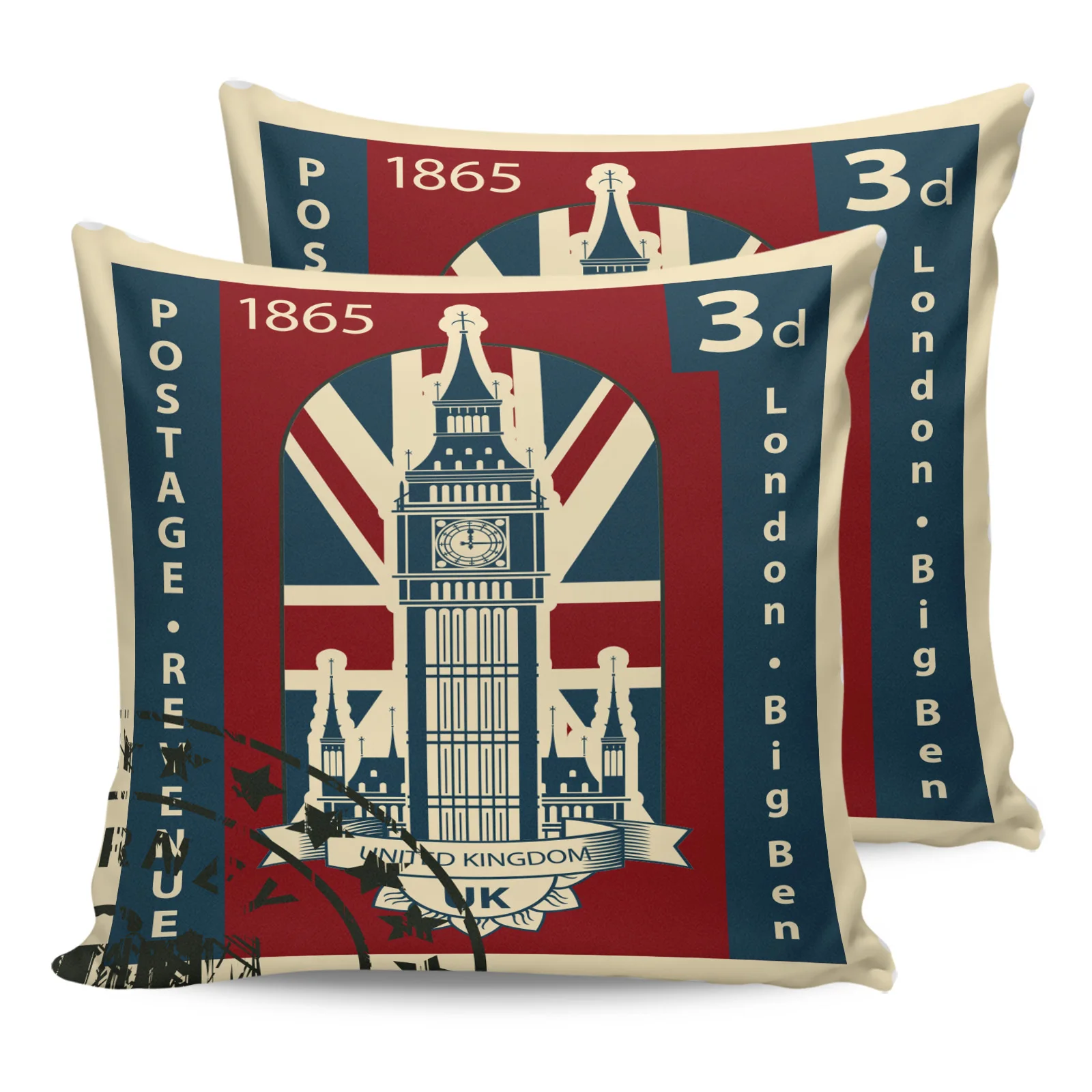 

2PCS Pillowcases Vintage London Stamp Cushion Cover Home Bedding Living Room Decorative Couch Throw Pillow Case