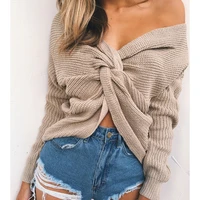new slim solid color v neck tops 2022 womens spring autumn backless long sleeved knitted sweater y2k clothes sueters de mujer