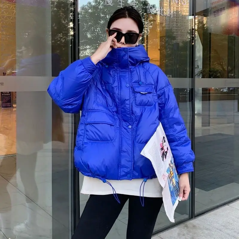 Women White Duck Down Jacket with Hood Autumn Winter Warm Outwear Casual Loose Outwear Thick Coat 2023 New Down Ladies M52