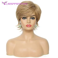 y demand honey blonde wigs with side bangs pixie cut short straight wave womens wig layered synthetic hair wigs daily use