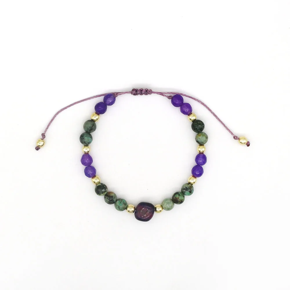 

Vlen 2022 Healing Bracelets for Women Turquoises Natural Stone Pulseras Stacking Beaded Bracelet Wax Cord Energy Jewelry