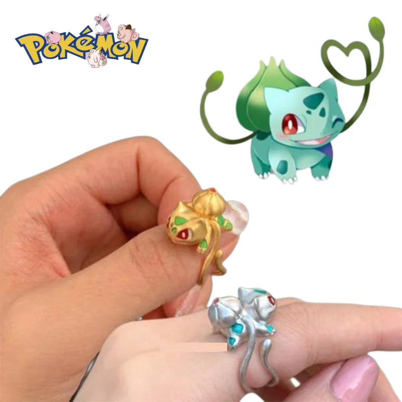 

Pokemon Cartoon Anime Fashion Trend Bulbasaur Male and Female Ring Gold-plated Niche Design Light Luxury High-end Opening Ring
