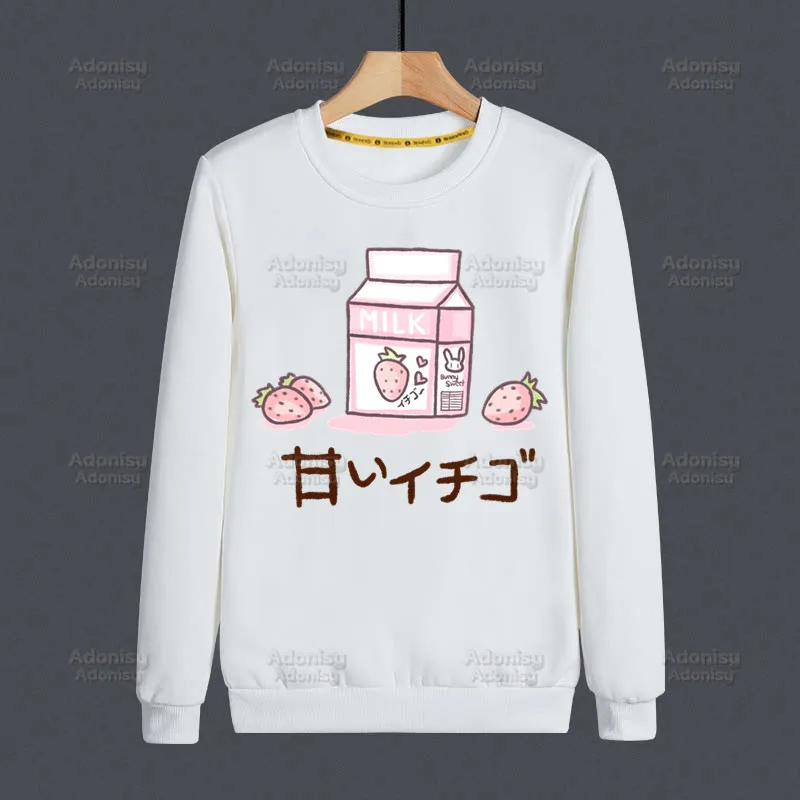 

Sweatshirts Harajuku Japan Strawberry Juice Streetwear Top Autumn Spring O Neck Pullover Graphic Print Aesthetic Hoody Mens