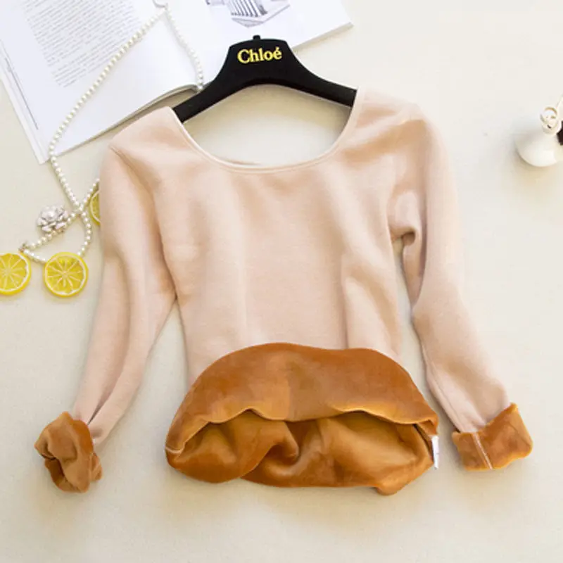 Women's Thermal Underwear One-piece Coat Thick Velvet Base Coat Long Sleeved T-shirt Autumn Clothes