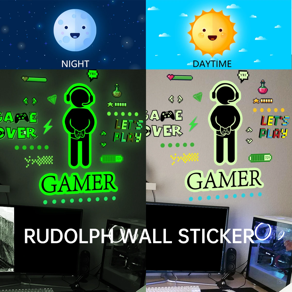 

2022 New Game Handle Video Game Creative Self-adhesive Luminous Decorative Wall Sticker for Living Room Decoration Bedroom Decor