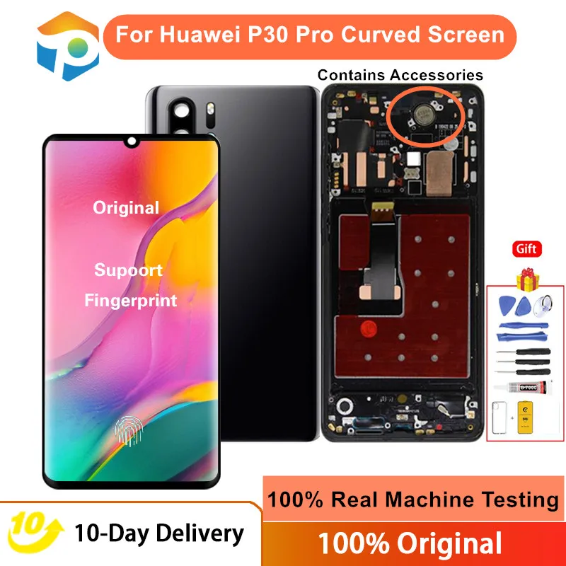 Pantalla OLED de repuesto para Huawei P30 Pro, 100% Original, digitalizador de pantalla táctil LCD curvada, VOG-L29, VOG-L09, VOG-L04