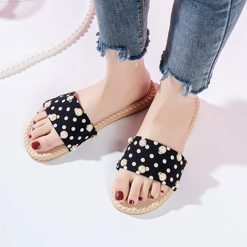 

Женские повседневные тапки Alo cnc, модные плоские тканевые шлепанцы с узором в горошек, новинка весны-лета 2022