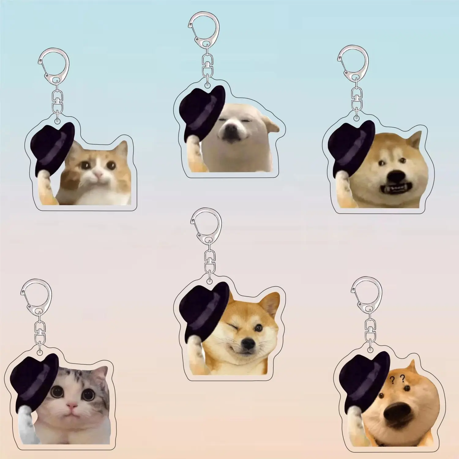 

Spoof Gentleman Puppy Off-hat Keychain Cute Gentleman Puppy Facial Expression Bag Acrylic Schoolbag Pendant