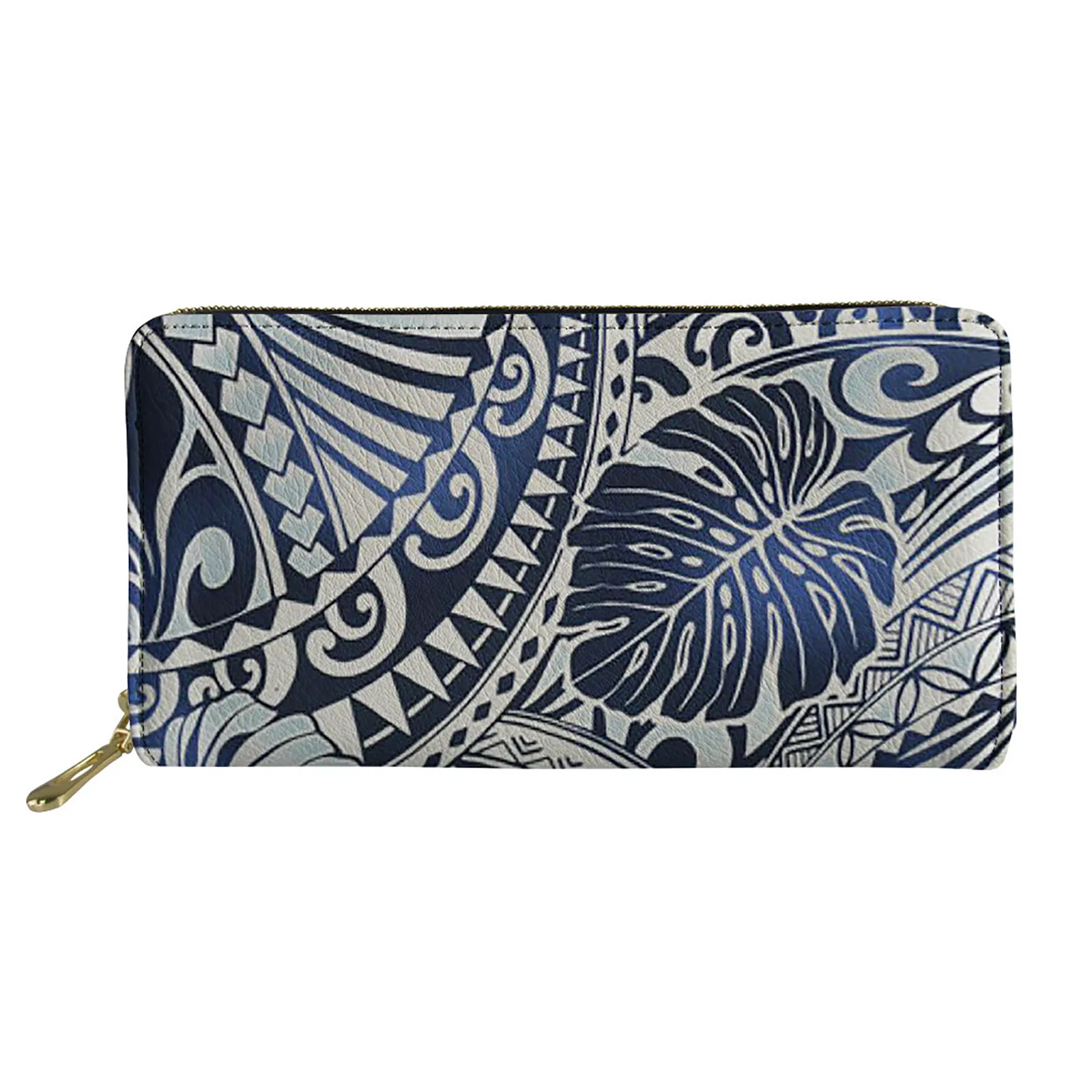 Simple Polynesian Print Long Wallets Portable Zipper Clutch Bag Woman Shopping Credit Card Holder Capacity Money Clip Decoration