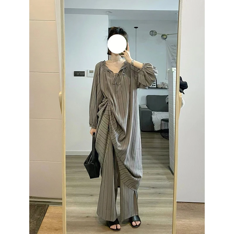 CAIYIER 2022 Winter Korean Stripe Women Pajamas Set Long Sleeve Casual Sleepwear Suit Long Pants Two Piece Nightgowns Loungewear