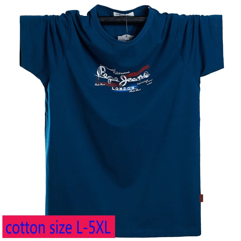 

New Arrival Fashion Large Summer Short Sleeve Men Cotton Loose O-neck Knitted Print Casual T Shirt Plus Size L XL2XL 3XL 4XL 5XL