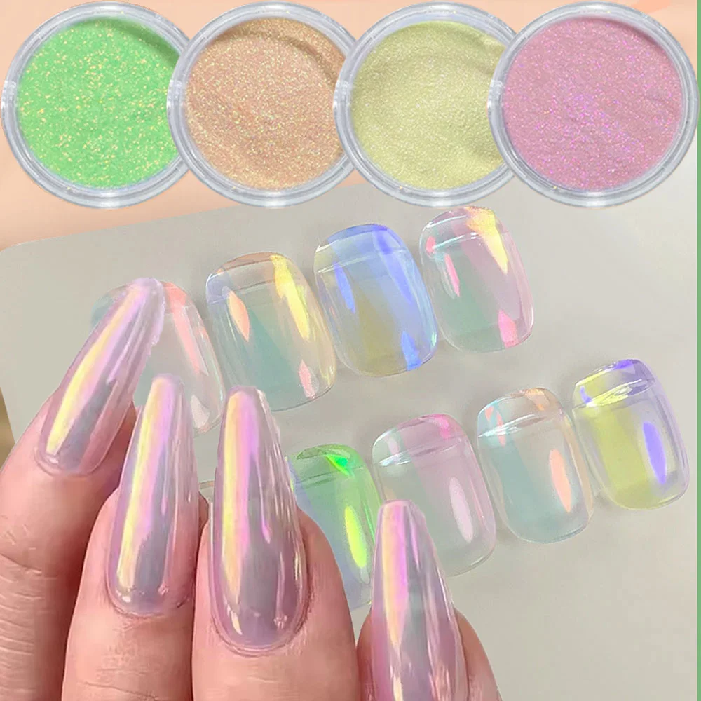 1 szt. Aurora Moonlight Kolorowy chromowany proszek do paznokci Ice-Transpar Fine Glitter Efekt kameleona UV Gel Polish Pigment Wcieranie pyłu