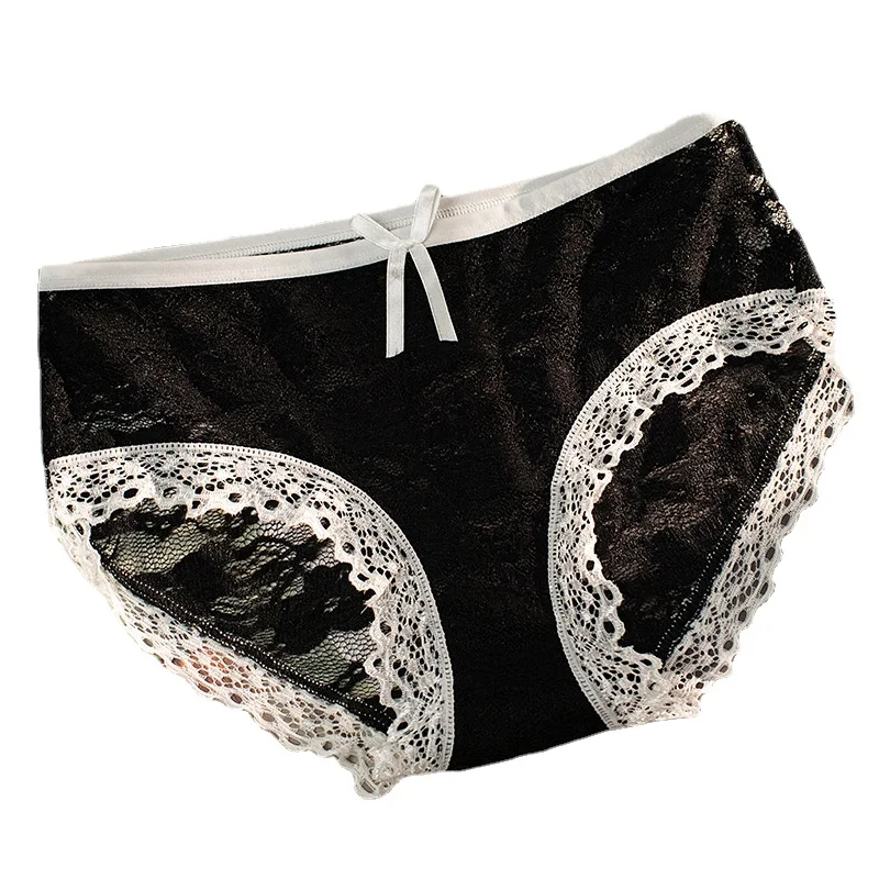 

3 Colors Women's Panties with Bow Lace Trim Sexy Underwear Women Lingerie Femme Solid Briefs Seomoiess